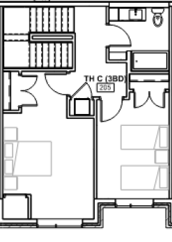 Floor plan for 3 beds, 2 baths, 1405 sqft